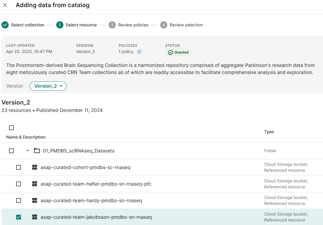 Adding data from catalog