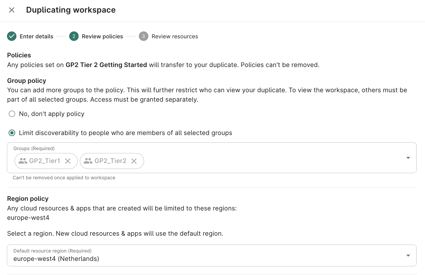 Duplicating workspace policies