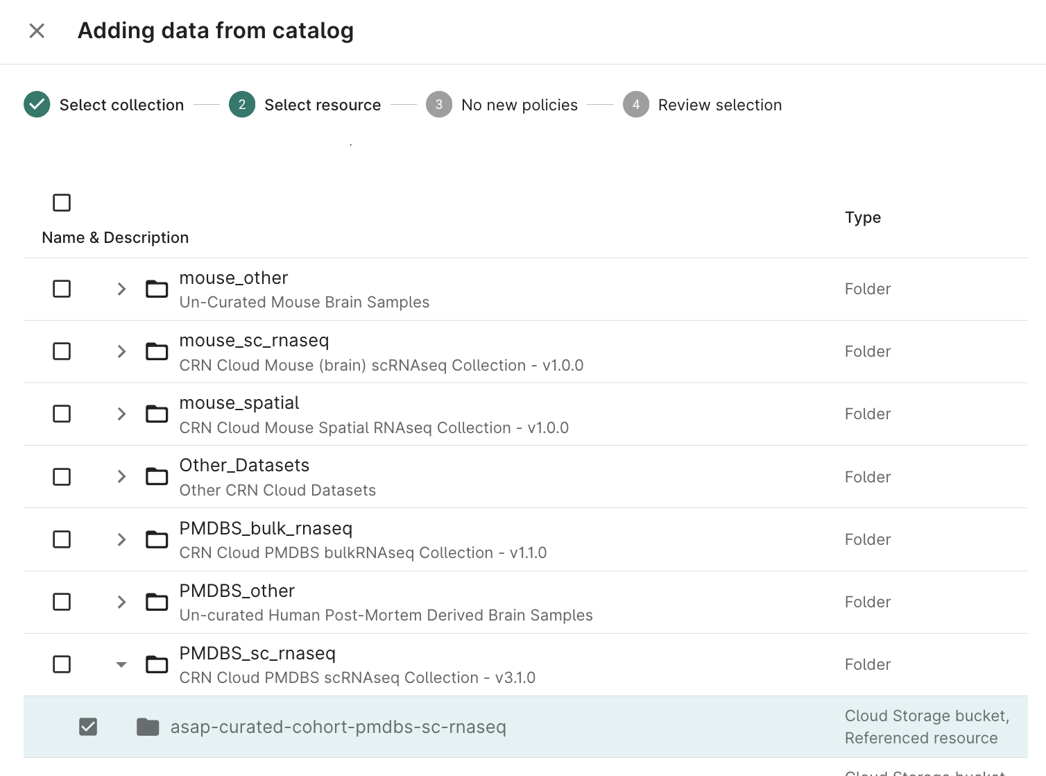 Adding data from catalog